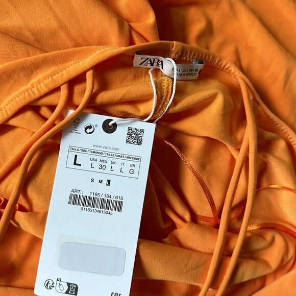 Zara Draped Neck Dress with thin double straps in back Orange L NWT - Picture 10 of 10